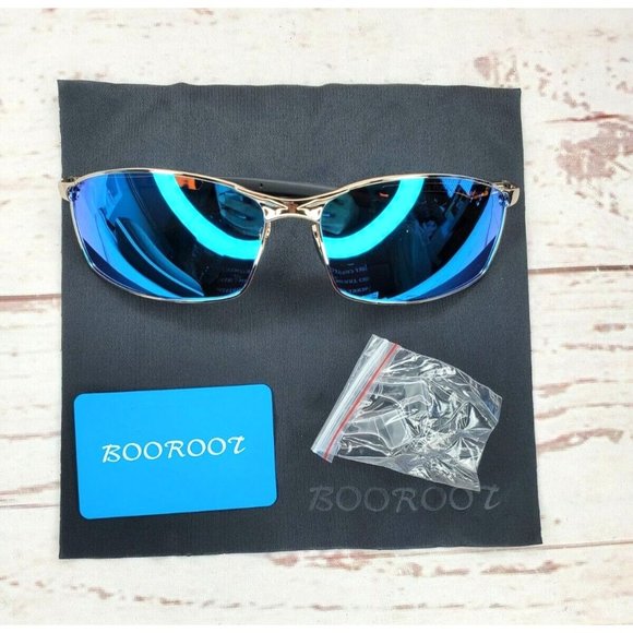 Blue Tinted Polarized Lens Gold Tone Booroot Stylish Sunglasses With Case - Picture 4 of 13